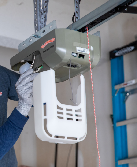 Technician performing garage door opener repair service in Dublin, ensuring smooth and efficient door operation